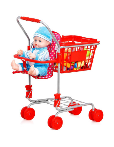Carrito de Compras para Niños Fash n Kolor Rojo - Incluye 36 Piezas de Comida
