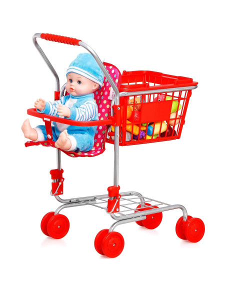 Carrito de Compras para Niños Fash n Kolor Rojo - Incluye 36 Piezas de Comida