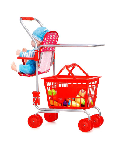 Carrito de Compras para Niños Fash n Kolor Rojo - Incluye 36 Piezas de Comida