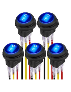 Interruptor Redondo Impermeable DaierTek 12V LED Azul 20A 5Pack