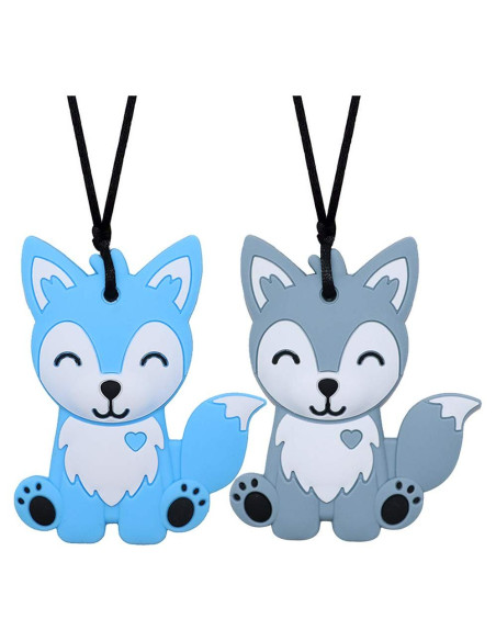 Collares Masticables Sensoriales LeeYean - Silicona Alimentaria Azul y Gris