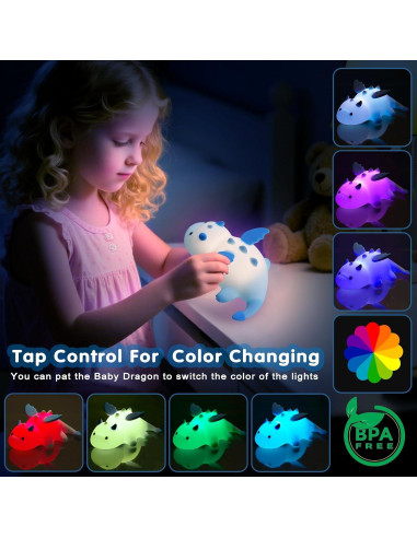 Luz Nocturna Dinosaurio Kawaii AGV Azul Recargable 3 Brillos