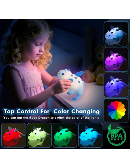 Luz Nocturna Dinosaurio Kawaii AGV Azul Recargable 3 Brillos