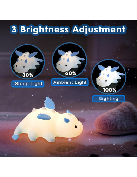 Luz Nocturna Dinosaurio Kawaii AGV Azul Recargable 3 Brillos