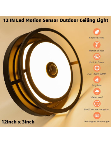 Luz de Techo LED Yolsunes 30.48cm con Sensor de Movimiento 3CCT