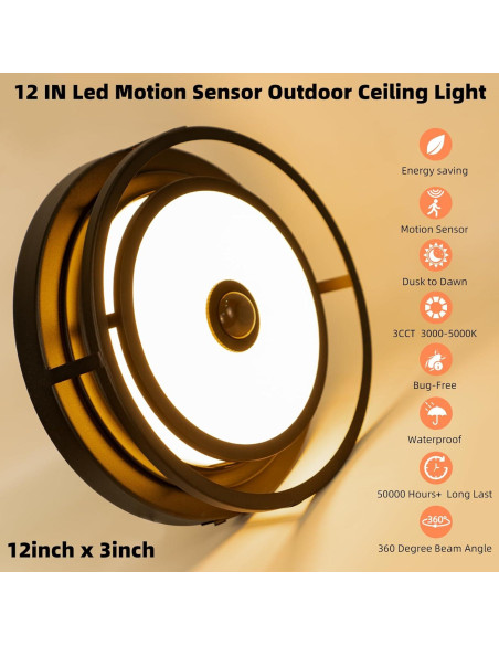 Luz de Techo LED Yolsunes 30.48cm con Sensor de Movimiento 3CCT