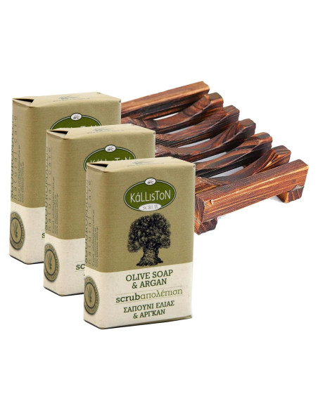 Kalliston Jabón de Oliva Exfoliante con Aceite de Argán - 4 Unidades