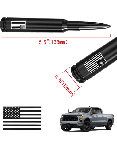 Antena de Bala Corta HVSTTPK 13.97 cm Antirrobo Bandera Americana