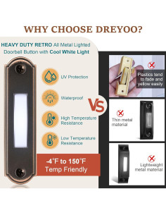 Botón de Timbre Iluminado Dreyoo de Metal Bronce 9x3x3cm 2
