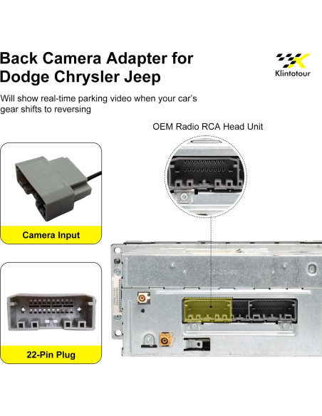 Adaptador de cámara de respaldo Klintotour para Chrysler/Dodge/Jeep