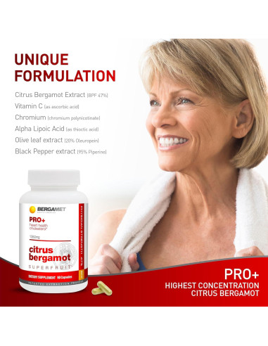 Suplemento BergaMet PRO+ 1350mg 90 Cápsulas Bergamota Cítrica