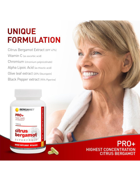 Suplemento BergaMet PRO+ 1350mg 90 Cápsulas Bergamota Cítrica
