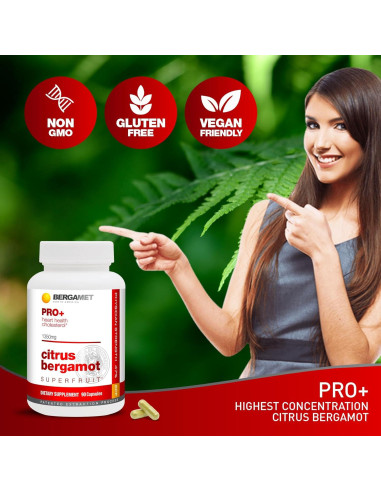 Suplemento BergaMet PRO+ 1350mg 90 Cápsulas Bergamota Cítrica