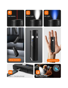 Linterna EDC TOURIT 1000 Lúmenes Recargable Negra con Luz UV 2