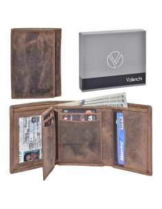 Billetera de cuero trifold VALENCHI RFID 9 ranuras marrón