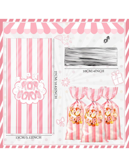 200 Bolsas de Palomitas Desechables Rosa Ninehaoou 12.4x27.4cm