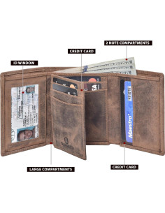 Billetera de cuero trifold VALENCHI RFID 9 ranuras marrón 2