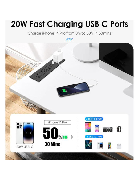 Toma de Corriente Empotrada VILONG con 4 Tomas y 3 USB