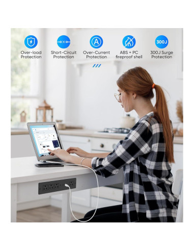 Toma de Corriente Empotrada VILONG con 4 Tomas y 3 USB