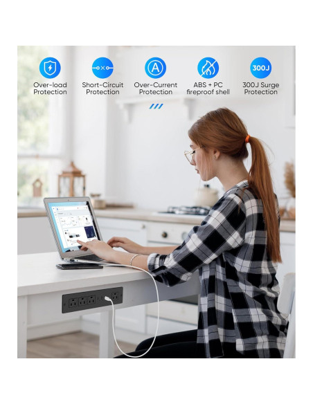 Toma de Corriente Empotrada VILONG con 4 Tomas y 3 USB