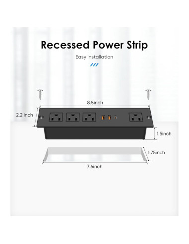 Toma de Corriente Empotrada VILONG con 4 Tomas y 3 USB