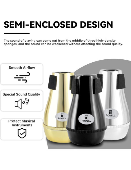 Sordina para Trompeta ROWELL ABS Negra con Esponja Densa