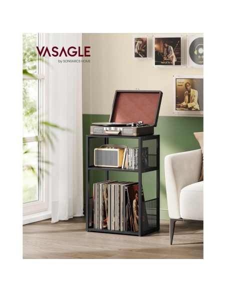 VASAGLE Mesa Lateral para Tocadiscos 3 Niveles Negro Ébano