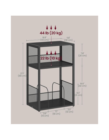 VASAGLE Mesa Lateral para Tocadiscos 3 Niveles Negro Ébano