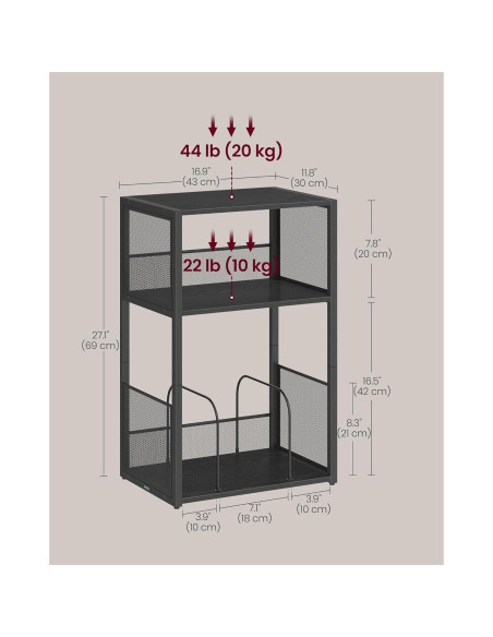 VASAGLE Mesa Lateral para Tocadiscos 3 Niveles Negro Ébano