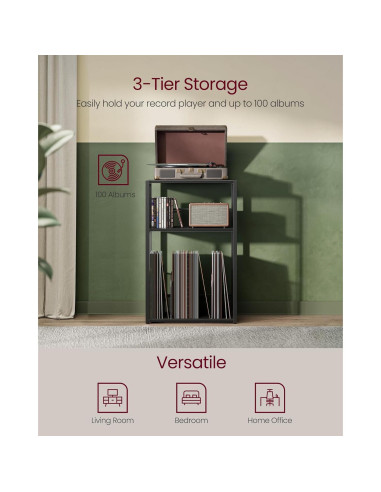 VASAGLE Mesa Lateral para Tocadiscos 3 Niveles Negro Ébano