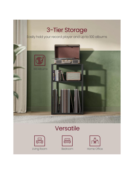 VASAGLE Mesa Lateral para Tocadiscos 3 Niveles Negro Ébano