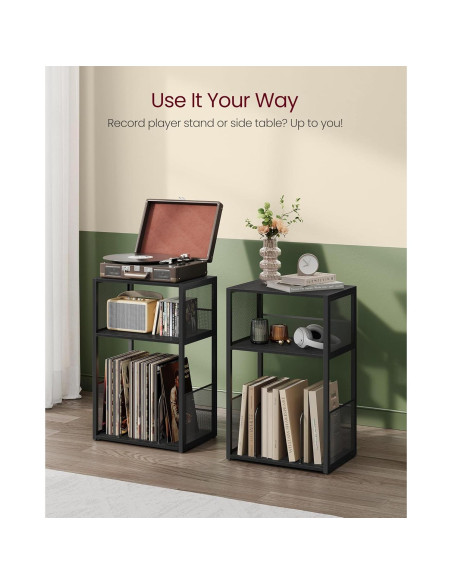 VASAGLE Mesa Lateral para Tocadiscos 3 Niveles Negro Ébano