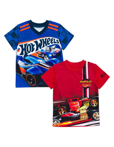 Camisetas Deportivas Hot Wheels 2 Pack Niños 5T Rojo Azul