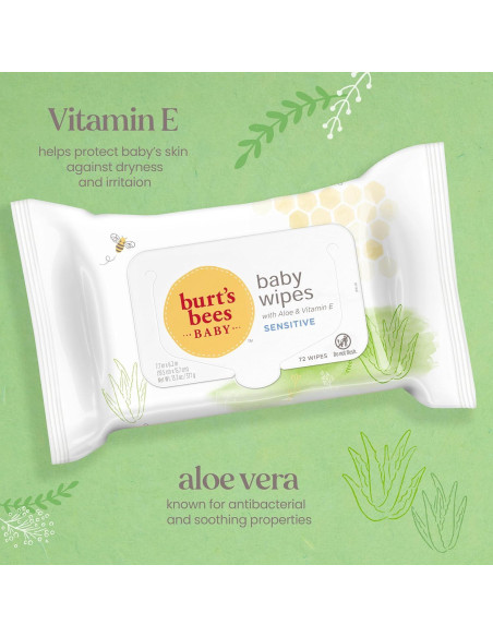 Toallitas para Bebés Burt's Bees Naturales Sin Fragancia 72 Unidades