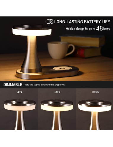 Lámpara de Mesa LED O'Bright Portátil Carga Inalámbrica Plata