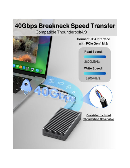 Caja NVMe M.2 Gewokliy 40Gbps USB-C 8TB Aluminio