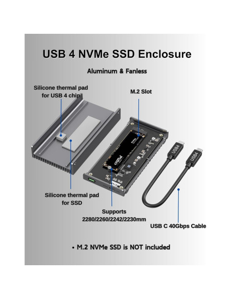 Caja NVMe M.2 Gewokliy 40Gbps USB-C 8TB Aluminio