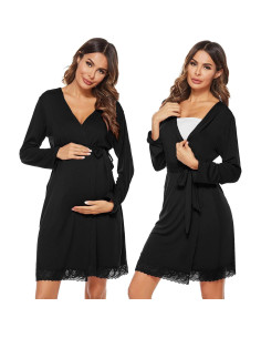 Bata de Maternidad y Lactancia SWOMOG Manga Larga Negra 2