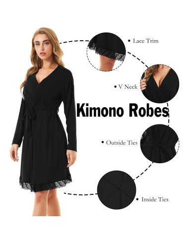 Bata de Maternidad y Lactancia SWOMOG Manga Larga Negra