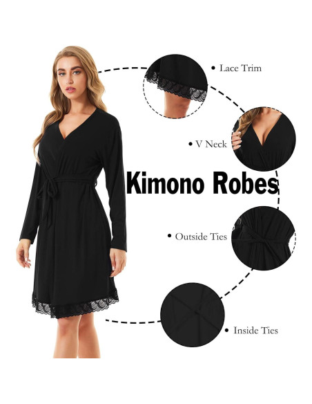 Bata de Maternidad y Lactancia SWOMOG Manga Larga Negra