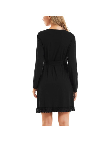 Bata de Maternidad y Lactancia SWOMOG Manga Larga Negra