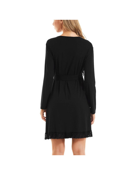 Bata de Maternidad y Lactancia SWOMOG Manga Larga Negra