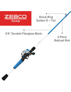 Combo de Caña de Pesca Zebco Roam 6.6' Fibra de Vidrio 2