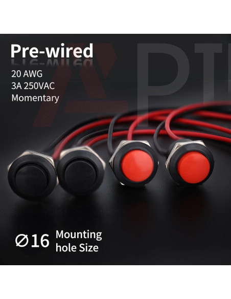 Interruptor de Botón Momentáneo APIELE R13-507 16mm 6 Pcs Negro