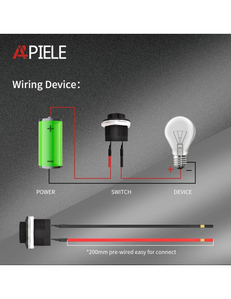 Interruptor de Botón Momentáneo APIELE R13-507 16mm 6 Pcs Negro