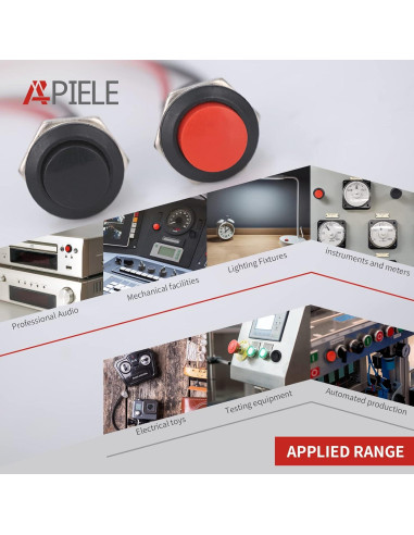 Interruptor de Botón Momentáneo APIELE R13-507 16mm 6 Pcs Negro