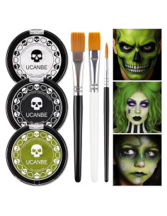 Kit de Pintura Facial UCANBE - Base Blanca, Verde y Negra con Pinceles
