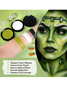 Kit de Pintura Facial UCANBE - Base Blanca, Verde y Negra con Pinceles 2