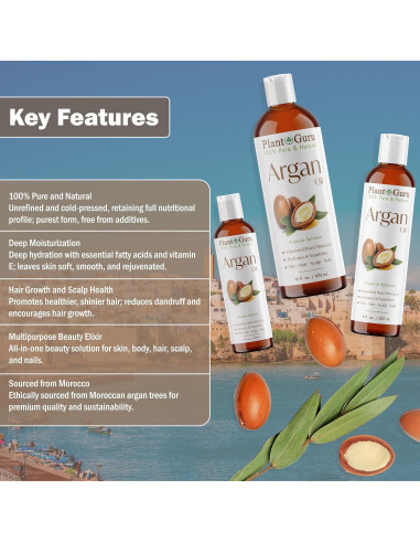 Aceite de Argán 946 ml Plant Guru - 100% Puro, Hidratante