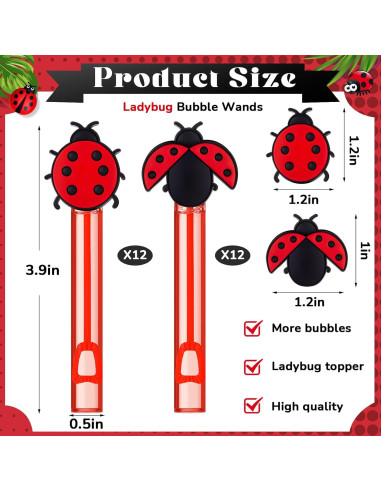 24 Varitas de Burbujas de Mariquita para Fiesta - Seenelling